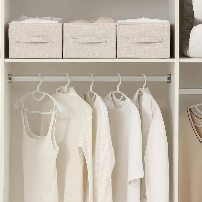 Linen Folding Storage Bins, 3 Pack Large Storage Baskets, Washable, Clothing Storage Bins with Handle, Closet Organizer for Storage Sweater,Sheets (Beige, 16" x9½x6¾)