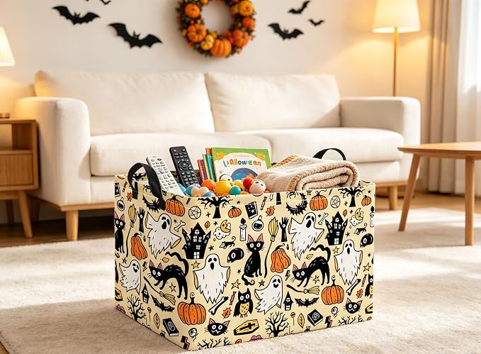 Rectangular Halloween Basket Trick or Treat Pumpkin Basket Cute Storage Bin (Halloween)