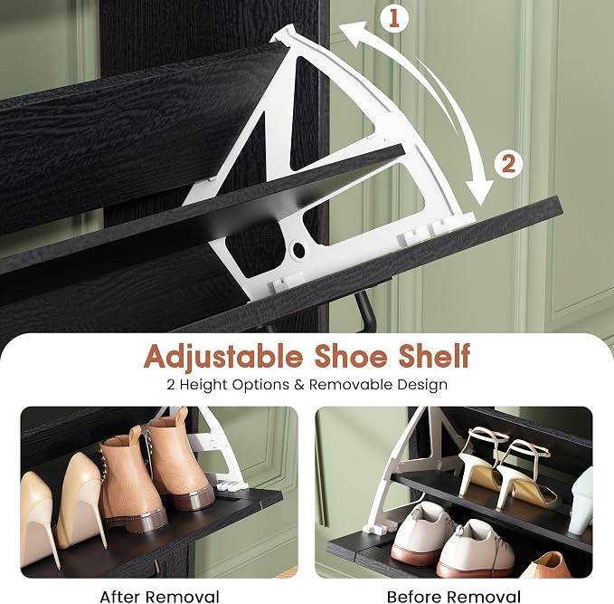 Halitaa Shoe Cabinet with 4 Flip Drawers & 2 Drawers,Farmhouse Shoe Storage Cabinet for Entryway,Slim Freestanding Organizer Rack for Front Door Entrance,Black
