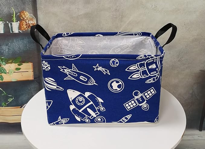 Storage Basket Home Shelf Basket Kids Organizer Box Clothes Laundry Hamper Nursery Bin Gift Laundry Basket with Handles for Home (Spacecraft)