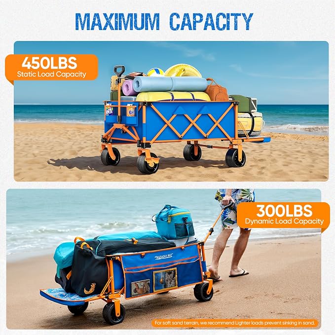 Old Bahama Bay Extra Large Heavy-Duty Beach Wagon - 55.11" x 26.38" Foldable Utility Cart with 400 lbs Capacity, Compact Fold Design, Ideal for Beach, Camping, Groceries, and Outdoor Adventures