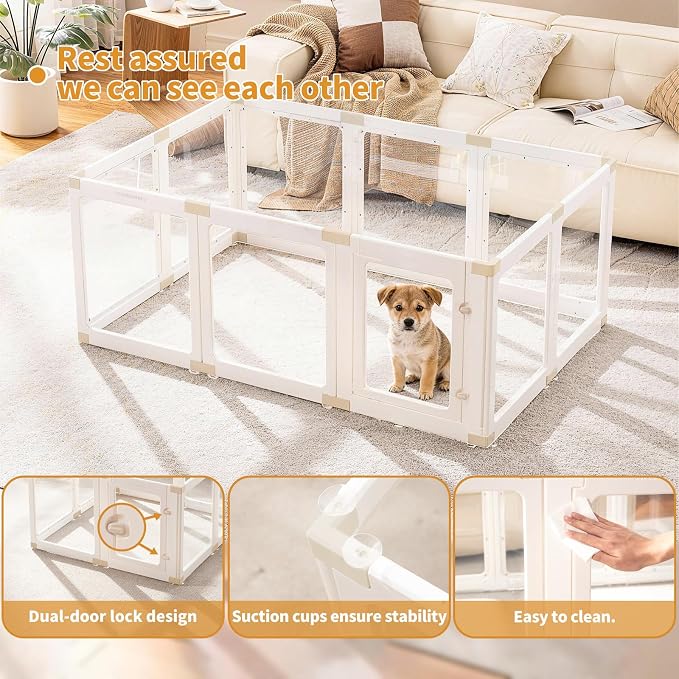 Acrylic Dog Playpen Indoor for Small Dogs & Puppies | Provided by LESHIGE, Clear Pet Playpen, Easy Assemble, Modern No-Bar Design, Escape-Proof & Sturdy, 23.6", 10 Panels, White