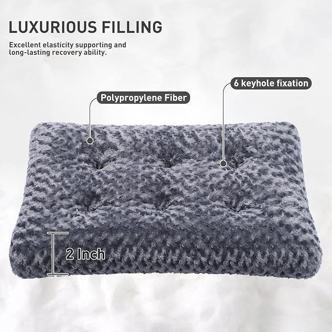 KSIIA Washable Dog Bed Small Dog Crate Bed Plush Pet Mat 17"x12" Dark Gray | Deluxe Plush Comfy Kennel Pad, Anti-Slip Bottom,Deep Sleeping Mat for Small Dogs,Machine Washable for Easy Cleaning
