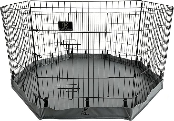 PJYuCien Puppy Playpen with Bottom Pad and Door, 8 Panels 30" H, Gray | 24"W, Dual-function Pad, For Small Pets, Foldable Octagonal Pen, Versatile, Indoor & Outdoor, Backyard, Protects Floors