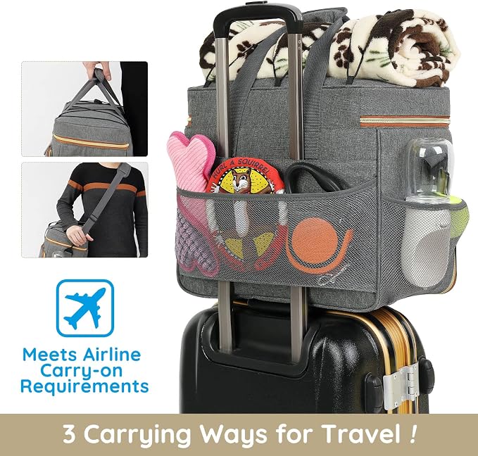 Dog Travel Bag for Traveling| Week Away/Overnight Dog Travel Accessories with Multi-Function Pockets| Travel Set for Dogs and Cats|Ideal Pet Diaper Bag and Pet Gift Kit(Grey)