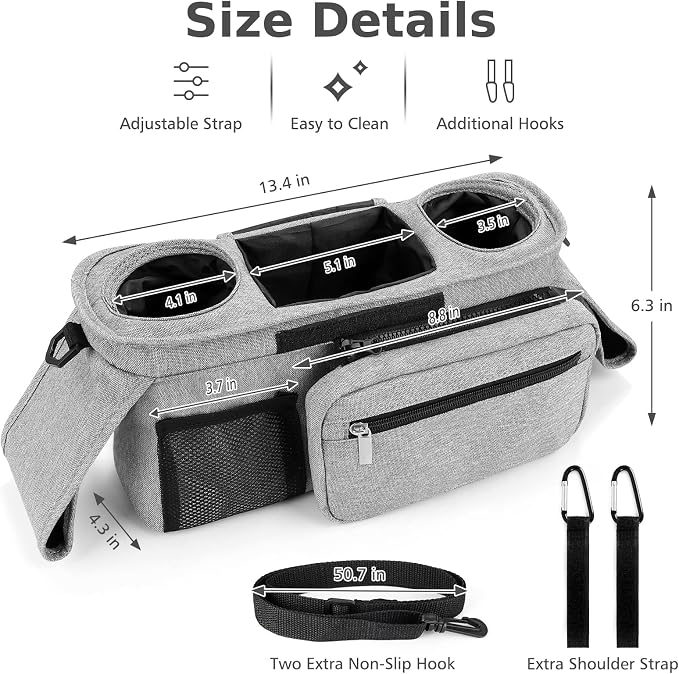 Accmor Universal Stroller Organizer with Insulated Cup Holder Detachable Phone Bag and Shoulder Strap,Stroller Bag Caddy Organizer for Uppababy, Baby Jogger, Britax Strollers