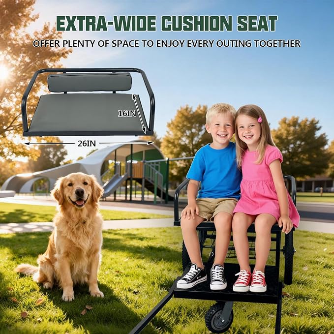 Cart for Dog to Pull with 26In Width Soft Seat, 330LBS Weight Capacity | Pulling Cart with 16In Wheel and Footrest Come with Wrap-Around Design Suitable for Medium-Large Dog Nice for Family Outing