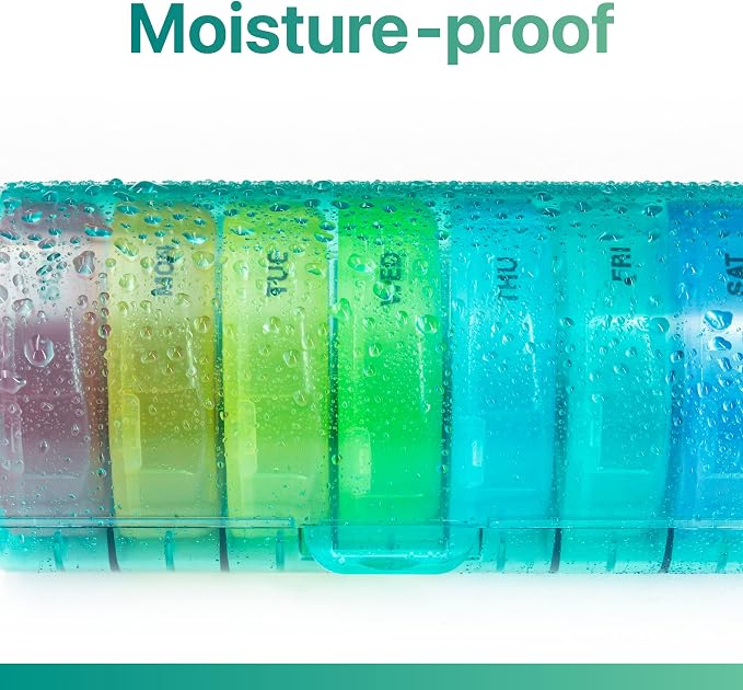 Sukuos Large Weekly Pill Organizer 2 Times a Day, Daily Pill Box 7 Day Easy to Open with Double Protection, AM PM Pill Case for Medicine/Vitamin/Fish Oil/Supplements (Cyan)