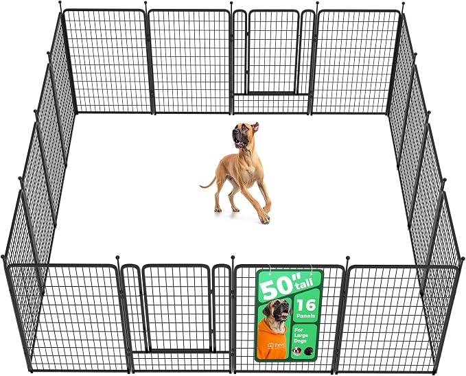 FXW Rollick Dog Playpen, Indoor, Yard & RV Camping, 50" H, 16 Panels | Easy setup, Heavy-duty, DIY layouts, for Ultra Large Dogs, Patented