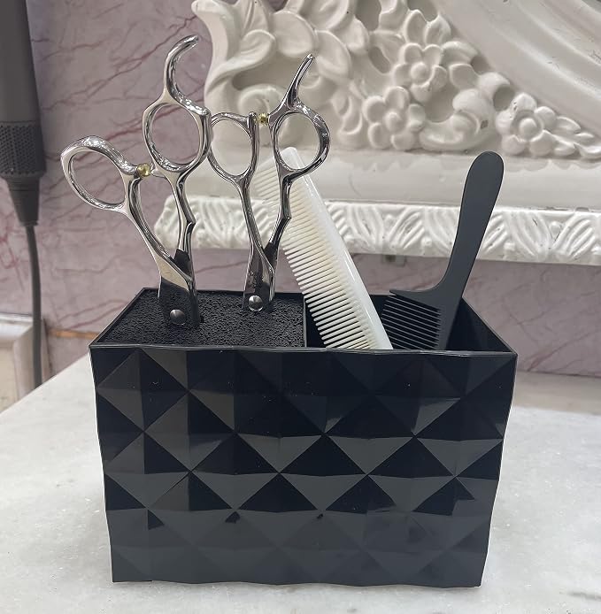 Salon Shears Rack for Hair Stylist Scissors Container for Pet Grooming Hair Cutting Organizer Storage Box Salon Shear Holder Combs Clips Brushes Hairdressing Combs Organizer (Black)