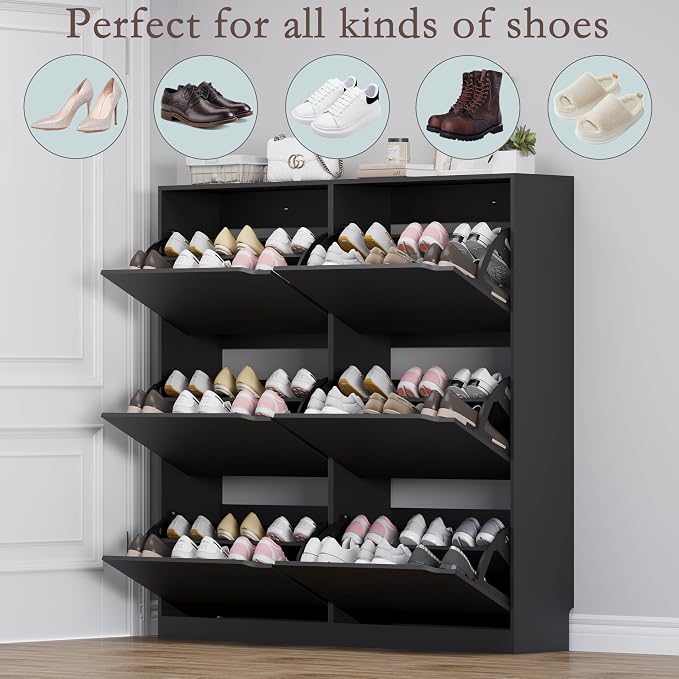 BORNOON Shoe Cabinet with 6 Flip Drawers, Slim Narrow Shoe Storage Cabinet, Freestanding Shoe Organizer for Entryway, Hallway, Foyer