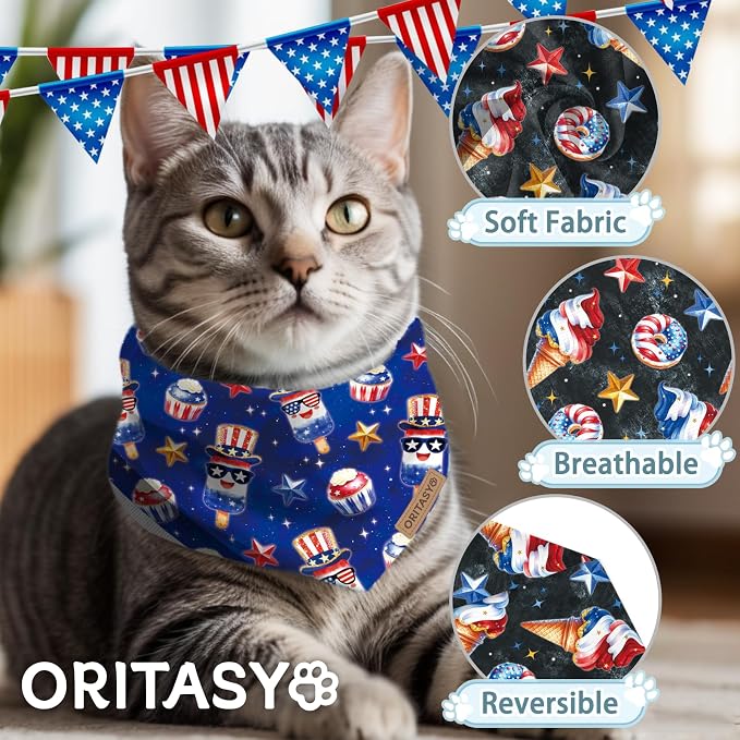 US Flag 4th of July Dog Bandanas, 2-Pack Triangle Reversible Pet Scarves, Premium Fabric, Bandana for All Boys Girls Dogs (X-Large, 26-Style 2)