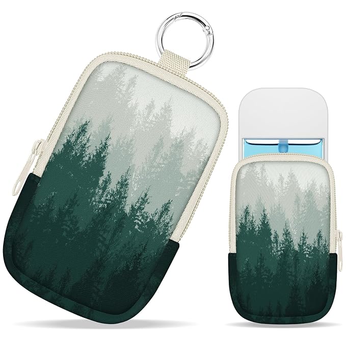 Hand Sanitizer Holder, Forest Scene Spray Case Zippered Pouch | Keychain, Travel Size, Cute Fashion Accessory with Snap Hook, for Glow Mist and Power Mist 1FL OZ, Mini Small Pocket Clip on