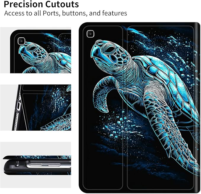 for Samsung Galaxy Tab A 8.0" 2019 SM-T290/T295 Case | Slim Leather Smart Cover with Multi-Angle Anti-Slip Stand [Auto Wake/Sleep] Shell for Women Men, Blue Black Turtle