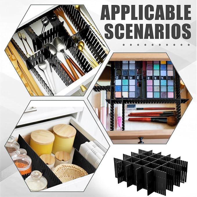 15 Pcs 5.12 Tall Drawer Divider Adjustable Drawer Organizer,Black | DIY Ultra Deep Storage Organizer Separator with Fixed Buckle for Underwear Socks Dormitory Office Kitchen Bedroom