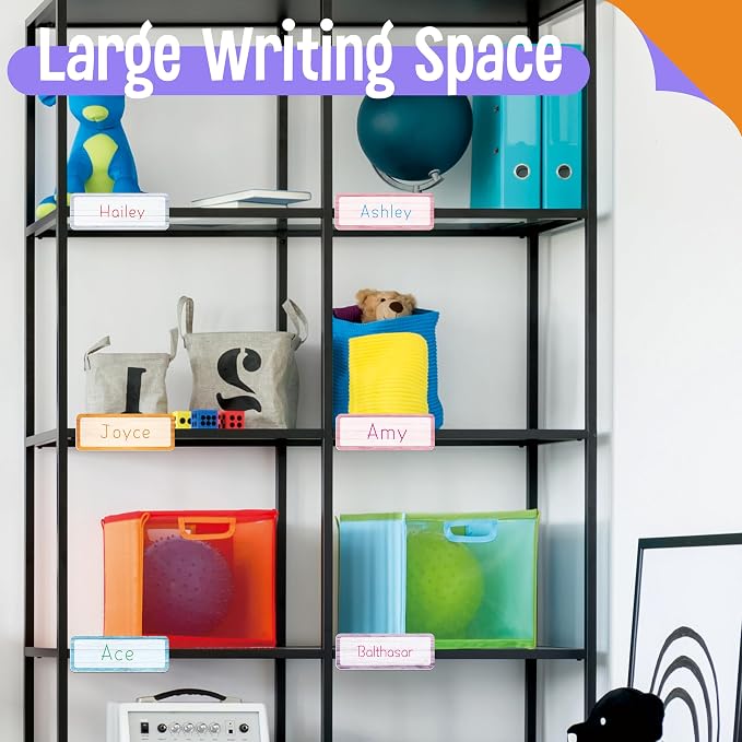 Magnetic Colorful Labels, 54 PCS Dry Erase Reusable Neon Name Tag Stickers in 9 Designs for Whiteboards Locker Fridge School Office Home (Each Measures 3.2" x 1.2")