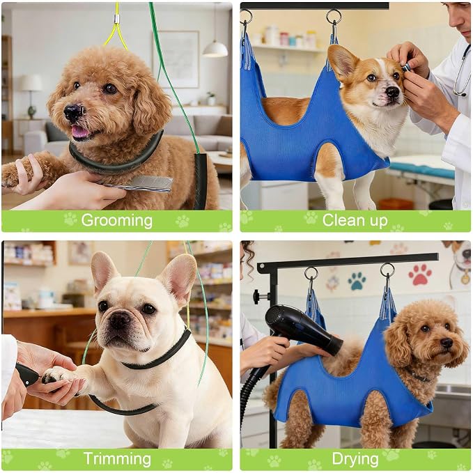 Dog Grooming Table Arm with Hammock, Adjustable Height 26"-40" Heavy Duty Grooming Arm for Dogs, No-Sit Haunch Holders & Loop Noose for Small Medium Dogs at Home or Salon