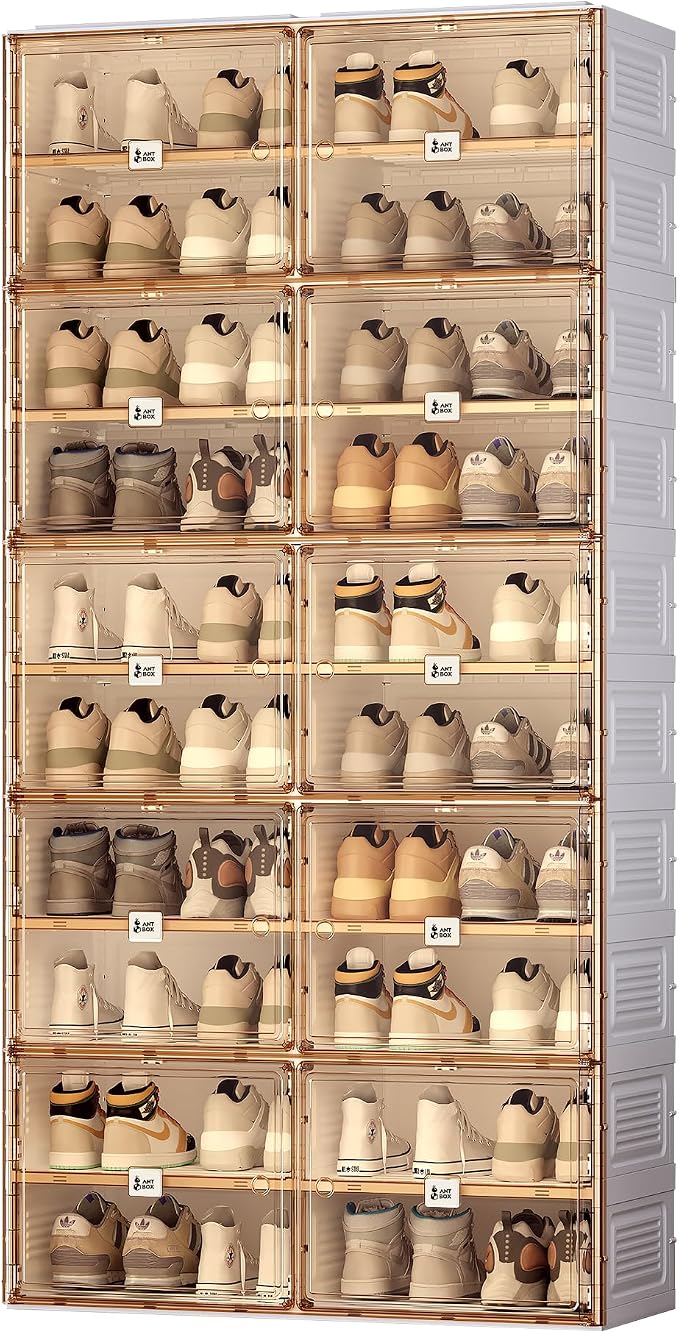 ANTBOX Portable Shoe Rack Organizer for Closet Entryway, Stackable Sneaker Storage Shoe Cabinet with Magnetic Clear Door, Large Plastic Storage containers Bins with Lids 10 Tiers 40 Pairs