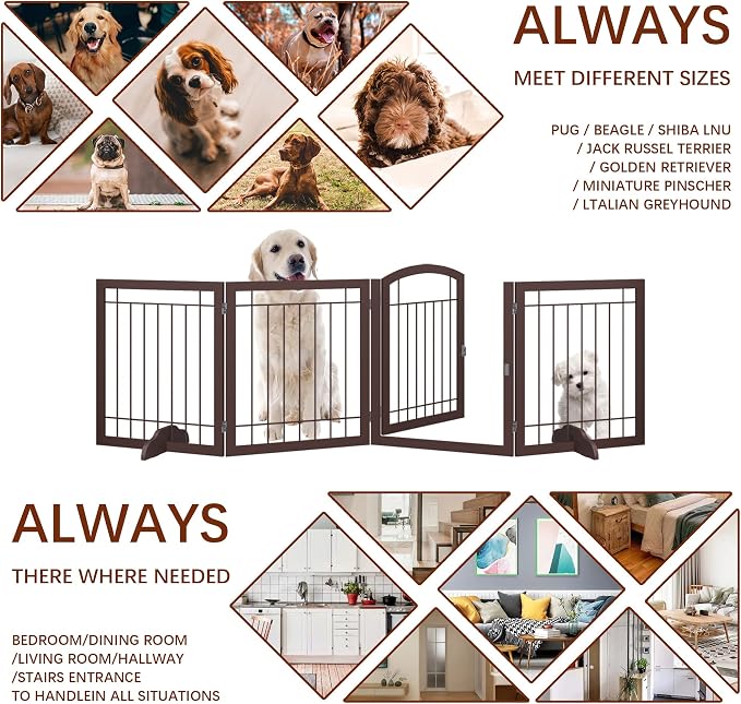 JSB 96-inch Extra Wide 30-inch Tall Dog gate with Door Walk Through, Freestanding Pet Gate for Halls, Stairs & Home, Pet Puppy Safety Dog Fence with 2PCS Support Feet (Espresso)