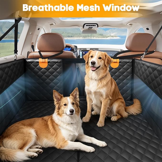 Large Dog Car Seat, Back Seat Extender for Dogs with Hard Bottom | Waterproof Medium Carseat for Dogs with 3 Mesh Windows, Pet Seat Cover for Cars, Trucks and SUVs