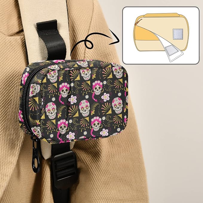 Paisley Flower Sugar Skull Pill Box 7 Day Pill Case Travel Pill Organizer Bag with Zipper Portable Weekly Case Compact Size for Vitamin Supplement Holder