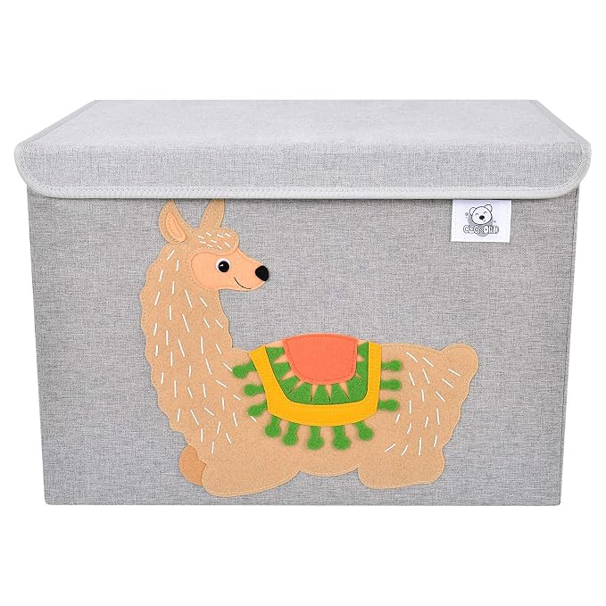 Large Toy Box Storage with Lid, Foldable Fabric Toy Chest Storage for Kids | Toy Organizer Basket, Collapsible Animal Print Storage Bin for Toddlers, Boys and Girls, Playroom, Baby Nursery (Llama)