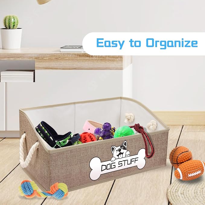 Dog Toy Basket, Storage Bin, Collapsible Box for Pet Accessories | Fabric Container With Handle, Trapezoid Holder for Small Medium dogs, Organizer for Living Room, Yellow