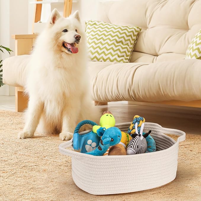 Small Woven Cotton Rope Basket Cute Baby Gift Baskets Empty Decorative Storage for Organizing Shelves Closet Baby Nursery Basket Bin Toy Storage tote Organizer 13.7"x10.2"x 5" Pure White easter