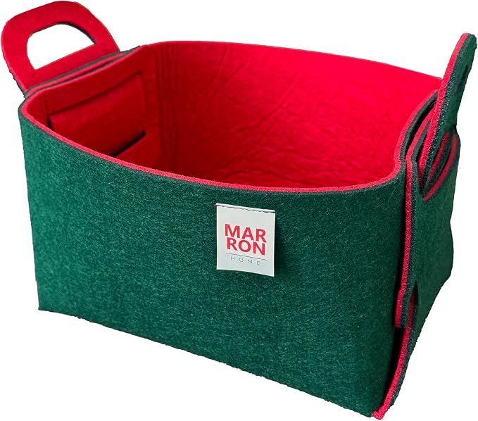 Collapsible Felt DEEPGREENRED Storage Bin Small 7.1"x5.1"x5.1" – Foldable Basket with Handles for Closet, Storage, Laundry Room Organization, Decorative Storage Baskets for Shelves