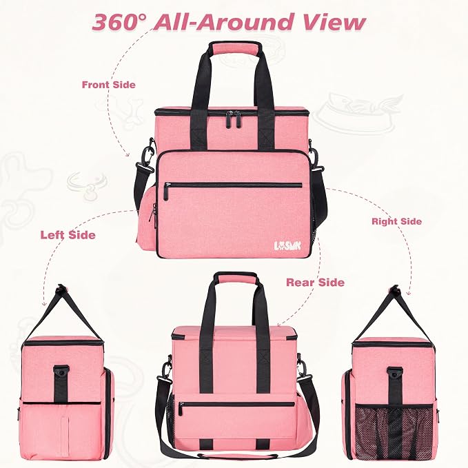 Dog Travel Bag, Large Pet Travel Set with Multi-Function Pockets | 2 Food Storage Containers, 2 Collapsible Bowls, 1 Feeding Mat for Pet Supplies, Road Trip Essentials, Weekend Camping, Pink