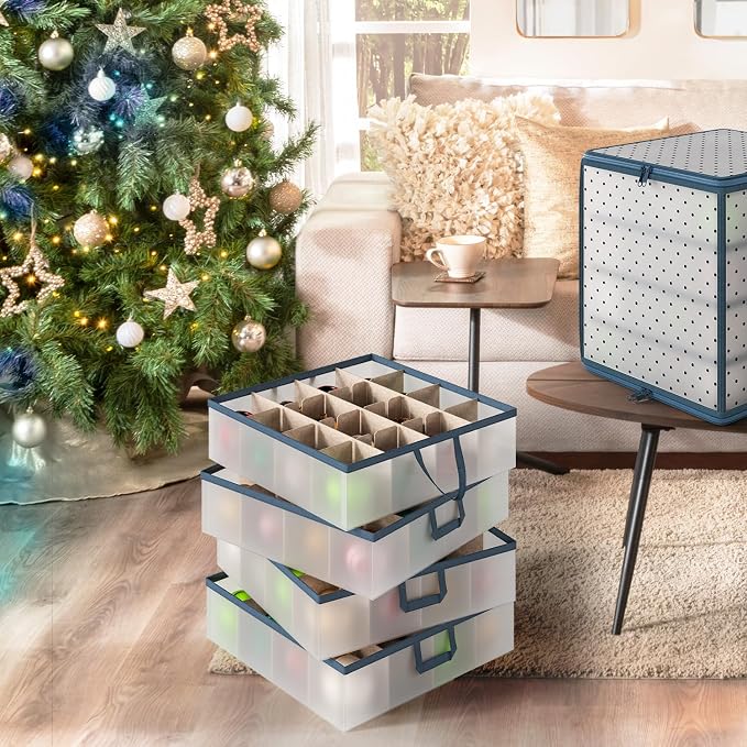 Hearth & Harbor Christmas Ornament Storage Box With 4 Inner Tray Dividers - Plastic Ornament Storage Container For 64 Holiday Ornaments or Decorations