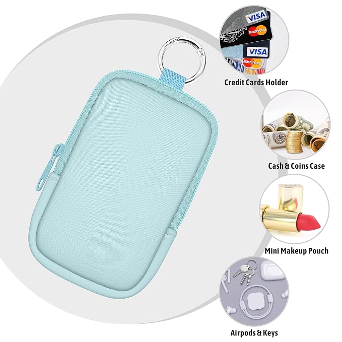 Hand Sanitizer Holder, Mint Blue Spray Case Zippered Pouch | Keychain, Travel Size, Cute Fashion Accessory with Snap Hook, for Glow Mist and Power Mist 1FL OZ, Mini Small Pocket Clip on