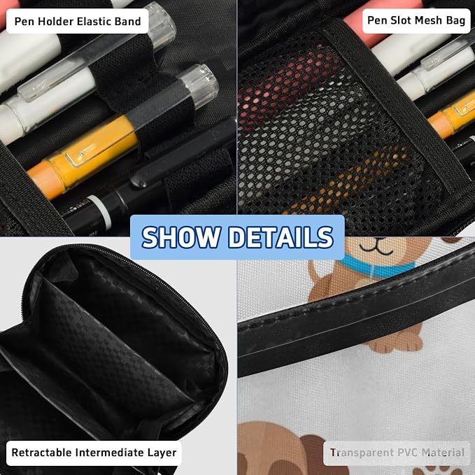 Cute Pets Puppies White pattern Large Capacity Pencil Case with Zipper Water Resistant Portable Organizer Pen Bag for Office Students School