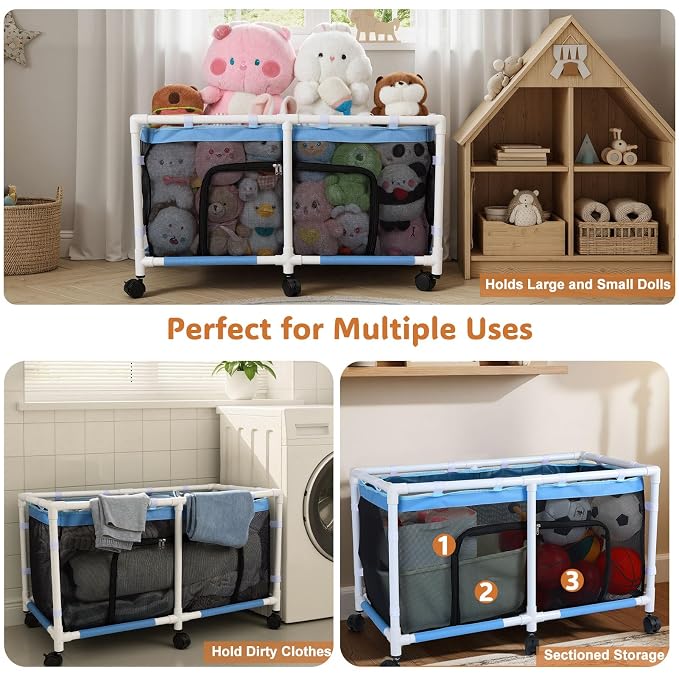 FIOBEE Toy Box for Girls Boys with See-Through Mesh & 360° Rotating Wheels | Kids Toy Chest Organizer, Stable Structure & Easy Install, Extra Large Storage Bin for Clothes, Ball, Pet Toys, Swimming Ring