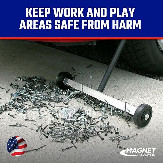 Master Magnetics Magnetic Sweeper with Wheels - Rolling Magnet Sweeper - Powerful Magnetic Tool for Lawn and Shop Use - Pick Up Nails and Other Metal Debris - Strong 30 lb Pull - 14.5”