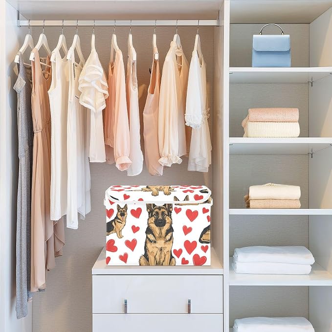 Storage Bins with Lid Dog Puppy Foldable Storage Boxes 40L Baskets | Decorative Storage Boxes, Dust-Proof Flip Top, Reinforced Handles, For Home & Bedroom, Clothes & Toy Box, Oxford Fabric Print