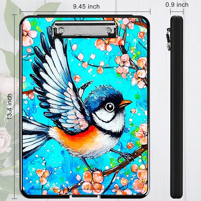 Blue Hummingbird A4 Clipboard with Storage Pen Holder, Clipboards Organizer Nursing Clipboard Foldable File Folder Plastic Clipboard Folio Clip Board for Office Students Classroom Doctor