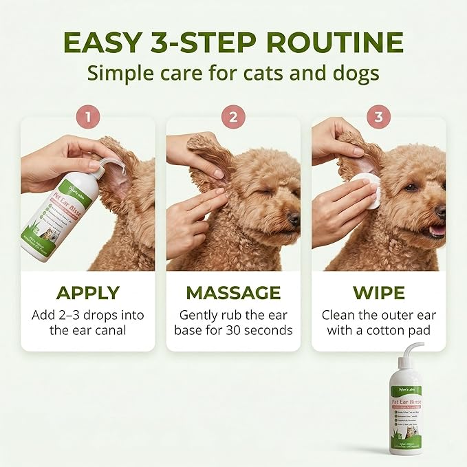 Dylan's cabin Dog Ear Cleaner Wash - pH-Balanced Pet Ear Rinse for Dogs and Cats,Gently Removes Ear Wax, Dirt Odor, Daily Gentle Ear Wash Solution, 6 fl oz