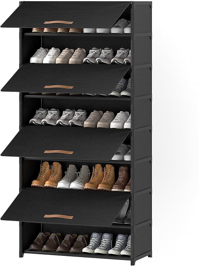 9 Tier Shoe Cabinet with Door, 36-Pair Storage, Black | Max Capacity for Large Families, Door Prevents Dust & Pet Damage, Holds All Shoe Types, Easy Connector Assembly