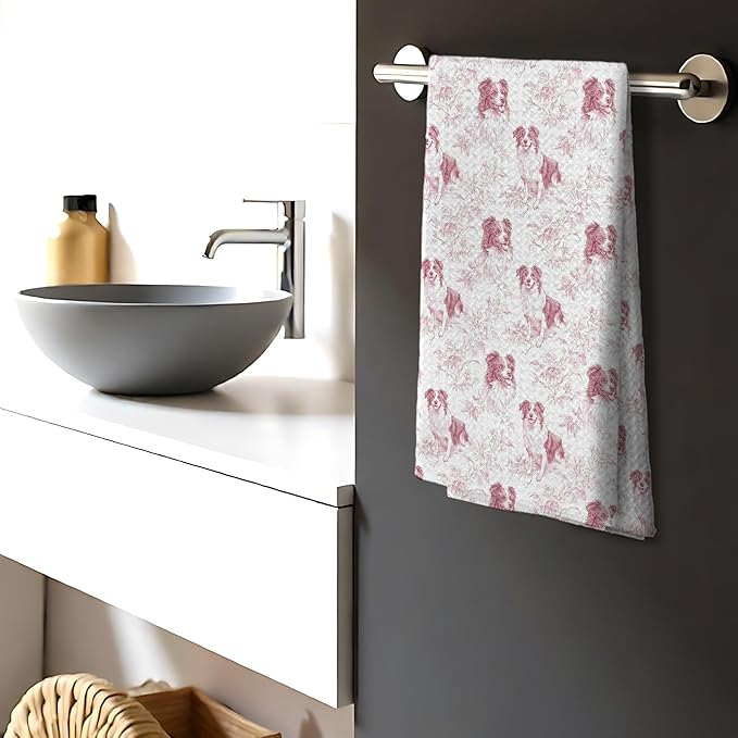 Border Collie Dog Gifts for Pink Chinoiserie Floral Decor Kitchen Towels，Pink Border Collie Dog Grandmillennial Decorative Dish Tea Towels for Kitchen Bathroom,16x24 Inch