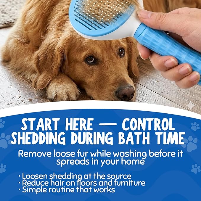 Premium Dog Grooming Kit – Tea Tree Oil (1%) Anti-Itch Shampoo, Self-Cleaning Slicker Brush & Grooming Glove – Skin Support & Coat Maintenance System