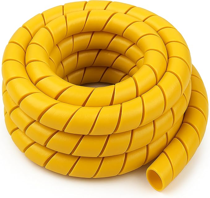 Electriduct 1.25 Inch Heavy Duty Spiral Wrap HDPE Flexible Plastic Cable Sleeve Hose Protector 10 Feet - Yellow