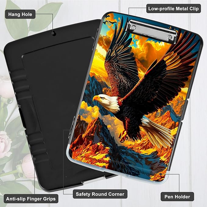 Mountain Eagle A4 Clipboard with Storage Pen Holder, Clipboards Organizer Nursing Clipboard Foldable File Folder Plastic Clipboard Folio Clip Board for Office Students Classroom Doctor