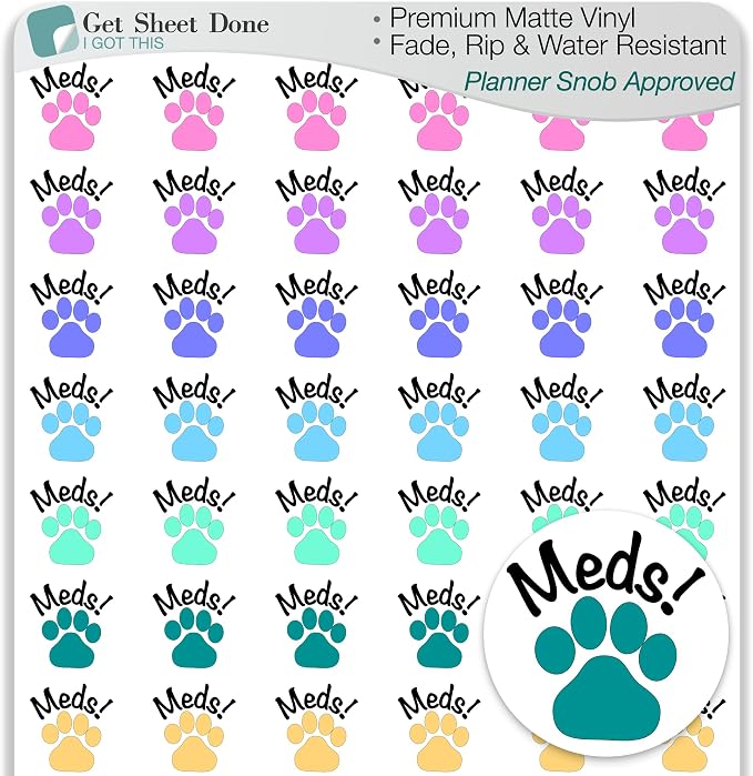 Pet Meds Planner Stickers - Medication Day Dog Cat, Productivity Stickers | Task Reminders, Housework Organization Calendar Chore Reminder Bullet Journaling, Routine Management 1/2" Functional Icon