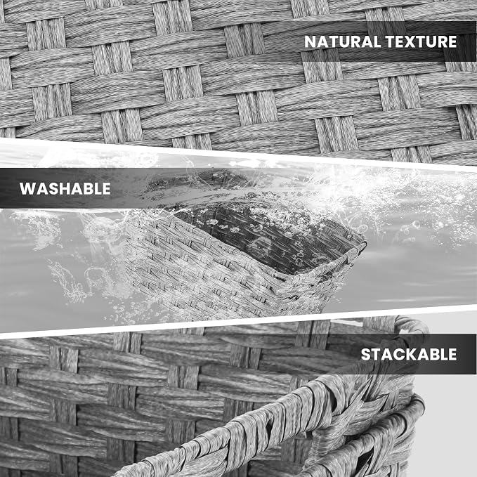 2-Pack Plastic Wicker Storage Baskets for Bathroom, 12"x12"x6", Grey | onlytak Woven Storage Baskets, Stackable & Durable, for Shelves, Closet, Toilet Paper, Home Organizing