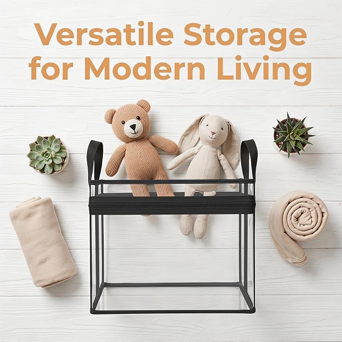 Stuffed Animal Storage Bin Toy Organizer Bag Clear Doll Display Container with Zipper Handle Made from PVC Suitable for Living Room Nurs, Black