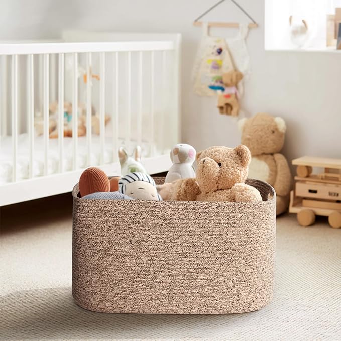 Large Storage Basket for Blankets, 75L Woven Blanket Storage for Living Room, Cotton Rope Baskets for Organizing, Kids Dog Toy Bin Box, Rectangle Pillow Holder Organizer, 22”x17”x12”
