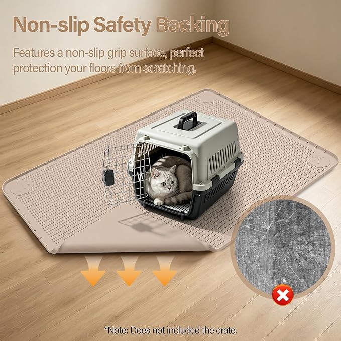 Silicone Cat Bed Mat 40"x28" Pet Crate Mat for Cat Cage, Khaki | Extra Large Cat Sleeping Mat, Non-slip, Washable, Waterproof Pet Bed Mat with Raised Edge, Pet Playpen Mat to Protect Floors