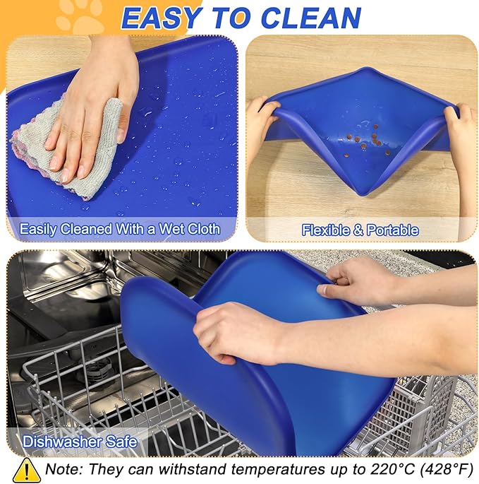 SMILOOL Silicone Pet Feeding Mat with Raised Edge for Food and Water, Dog Bowl Mats, Cat Bowls Placemat with High Lip for Floor Waterproof, Rubber Tray for Cats and Dogs 24 x 16 x0.8 Navy Blue