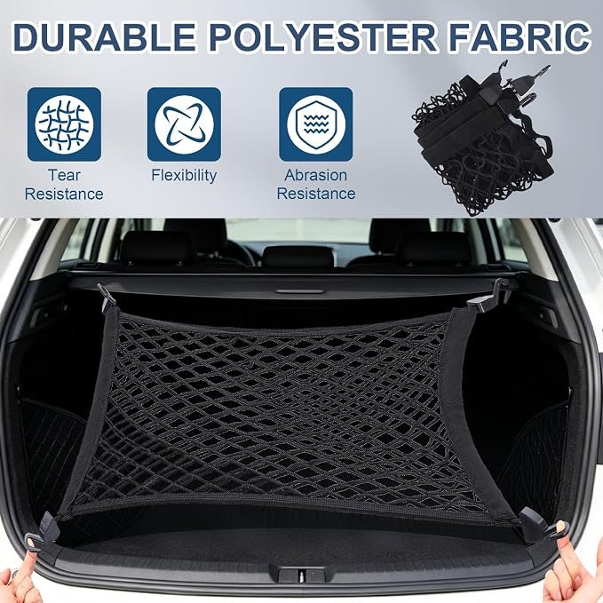 PATIKIL Truck Cargo Net, (23.6 x 15.7 Inch, Black) with Base and D-Ring | Single Elastic Adjustable Trunk Bed Net Stretchable Mesh Storage Organizer Heavy Duty for Pickup Trucks SUV Cars